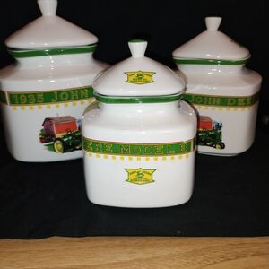 John Deere 3 PC Ceramic Canister Set Gibson Agriculture Tractor Farming